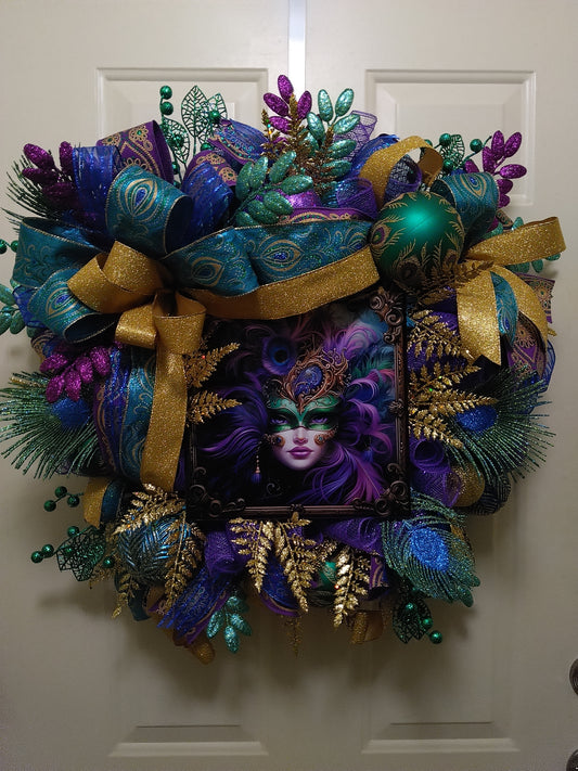 Mardi Gras Peacock Wreath