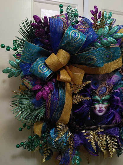 Mardi Gras Peacock Wreath