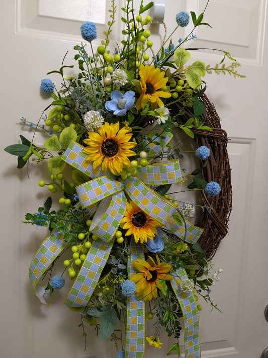 Sunflower wreath on Oval Grapevine